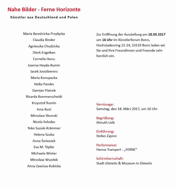 Einladung zur Ausstellung "Nahe Bilder - Ferne Horizonte", Künstlerforum Bonn