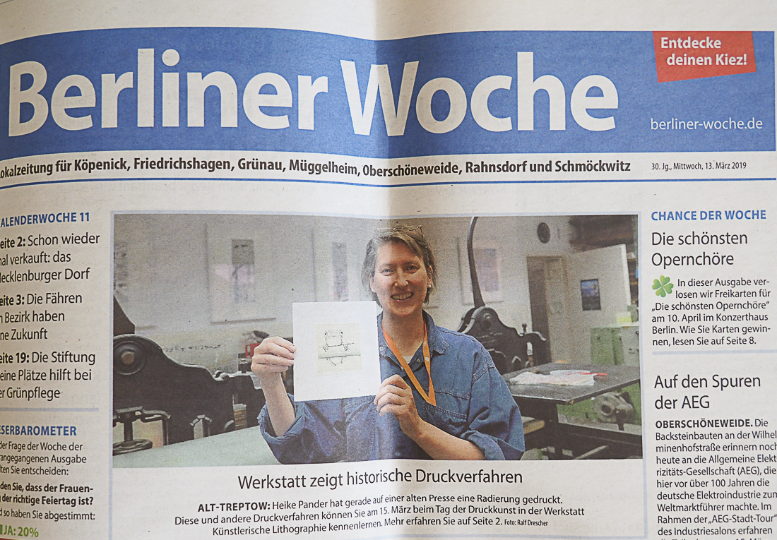 Berliner Woche, Printausgabe 13. März 2019, Berichterstattung anlässlich des Tags der Druckkunst